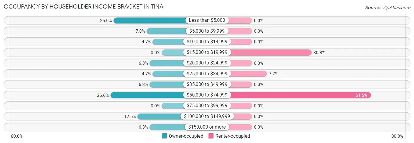 Occupancy by Householder Income Bracket in Tina