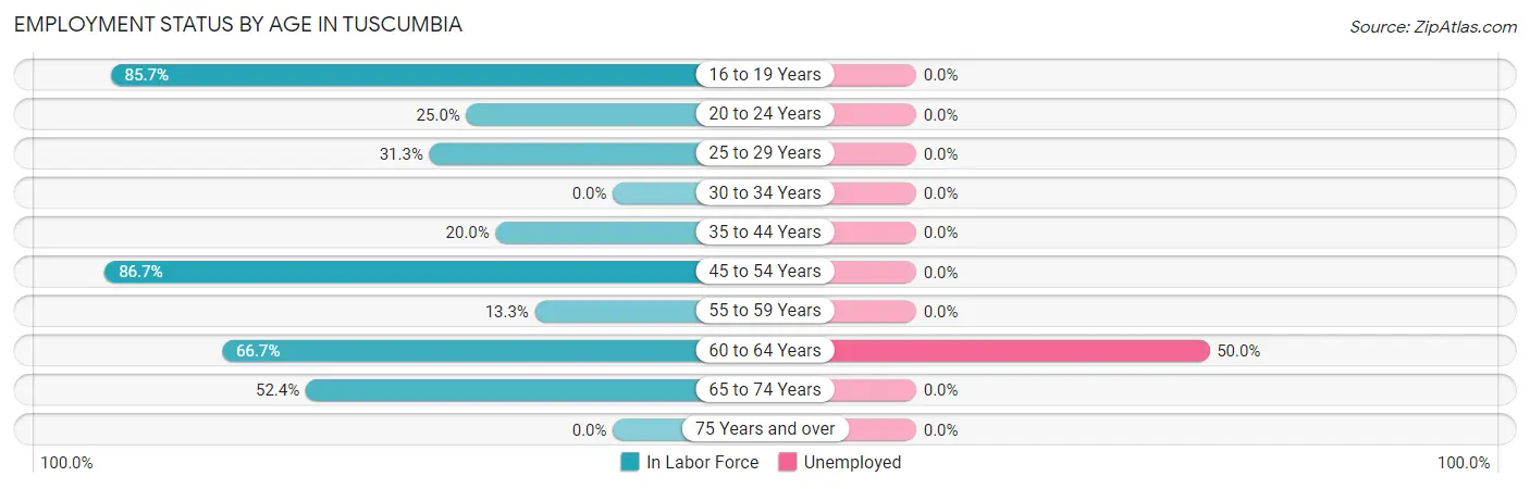 Employment Status by Age in Tuscumbia