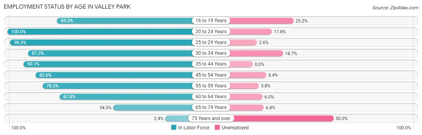 Employment Status by Age in Valley Park