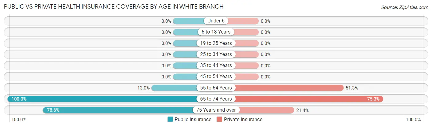 Public vs Private Health Insurance Coverage by Age in White Branch