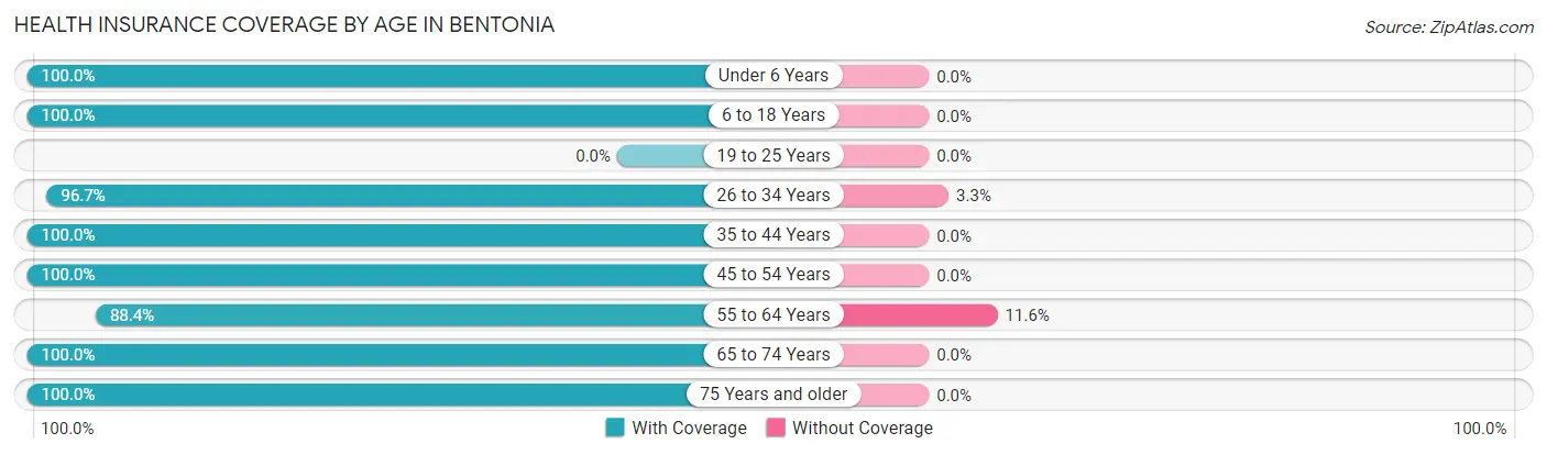 Health Insurance Coverage by Age in Bentonia