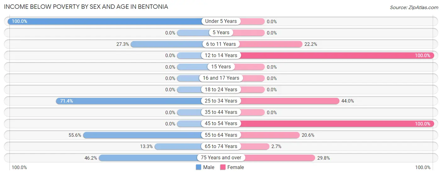 Income Below Poverty by Sex and Age in Bentonia