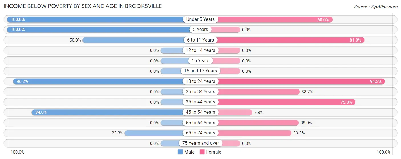 Income Below Poverty by Sex and Age in Brooksville