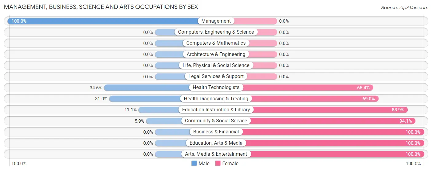 Management, Business, Science and Arts Occupations by Sex in Bruce
