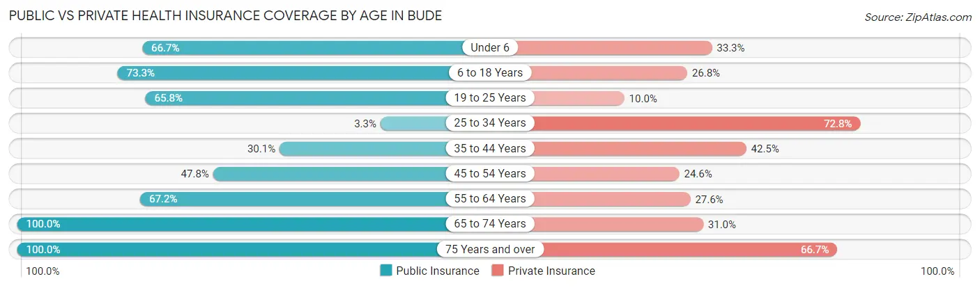 Public vs Private Health Insurance Coverage by Age in Bude