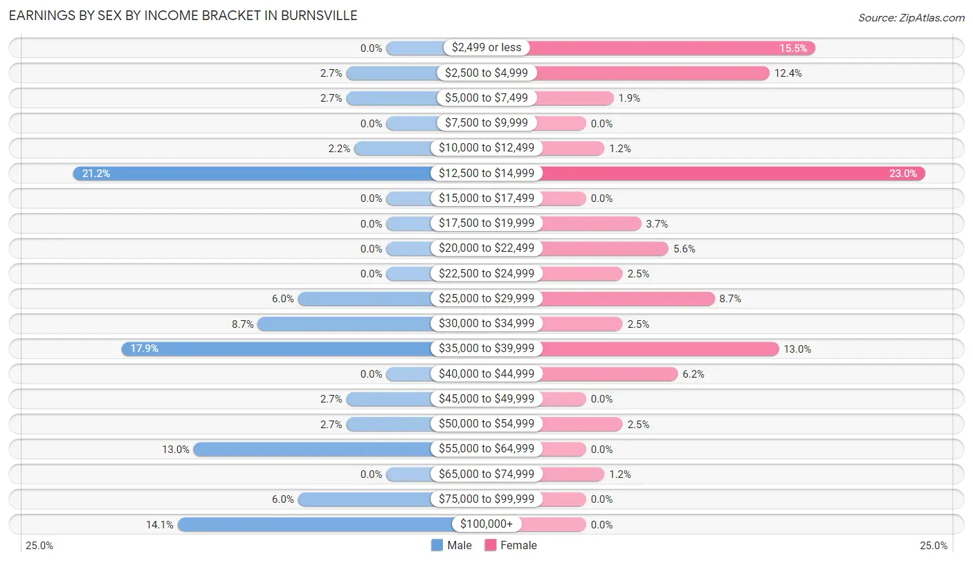 Earnings by Sex by Income Bracket in Burnsville
