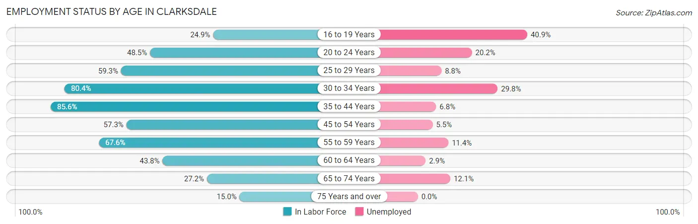 Employment Status by Age in Clarksdale