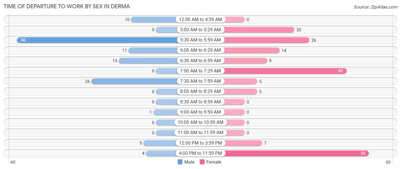 Time of Departure to Work by Sex in Derma