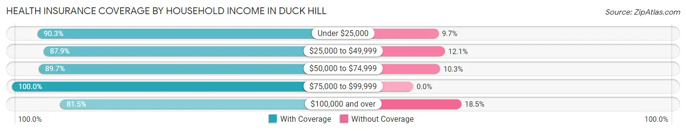 Health Insurance Coverage by Household Income in Duck Hill