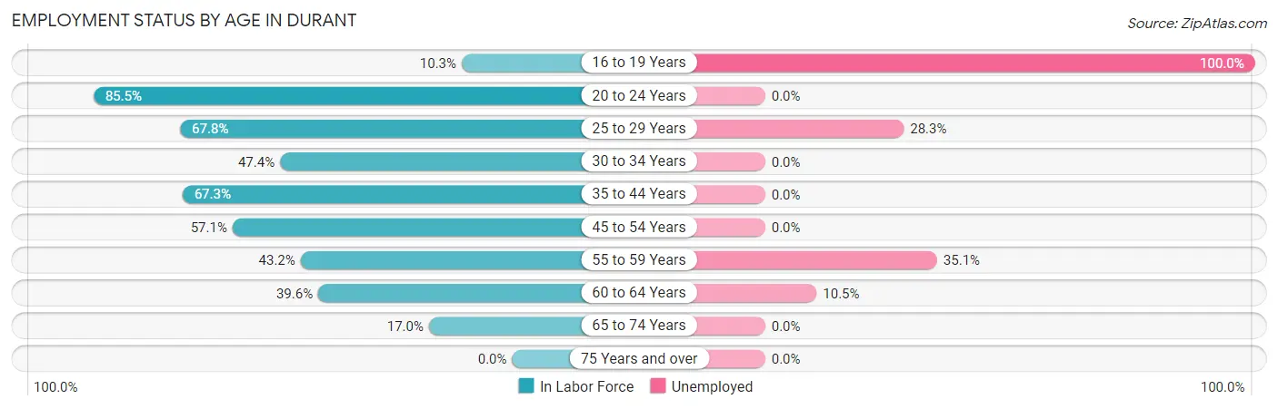Employment Status by Age in Durant