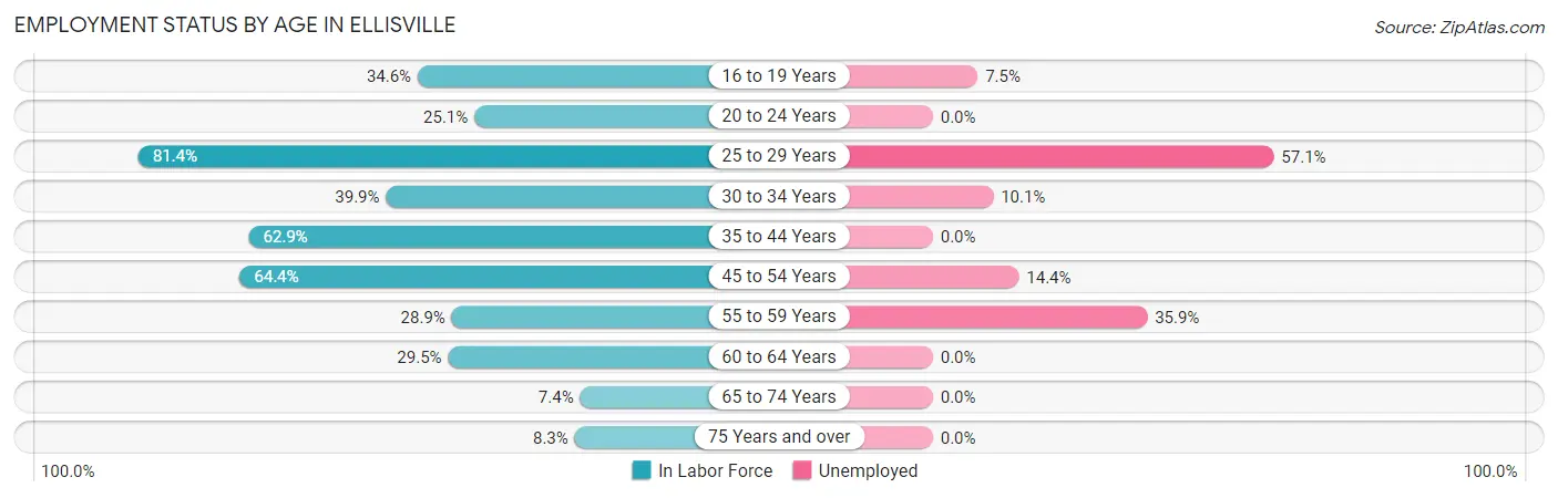 Employment Status by Age in Ellisville