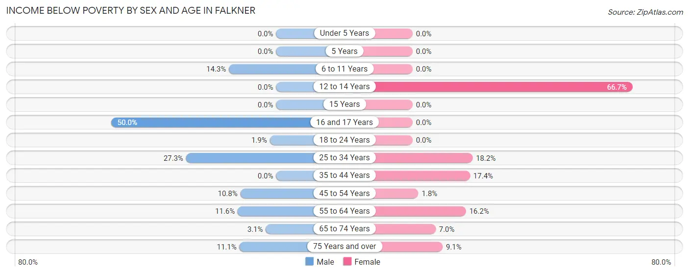 Income Below Poverty by Sex and Age in Falkner