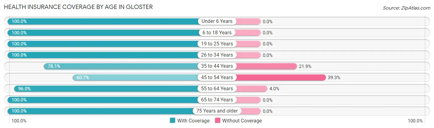 Health Insurance Coverage by Age in Gloster