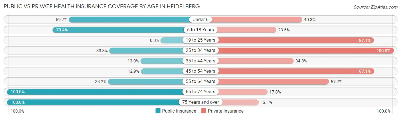 Public vs Private Health Insurance Coverage by Age in Heidelberg