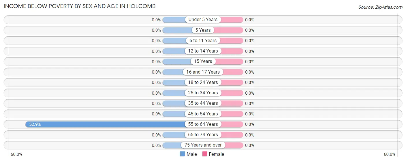 Income Below Poverty by Sex and Age in Holcomb