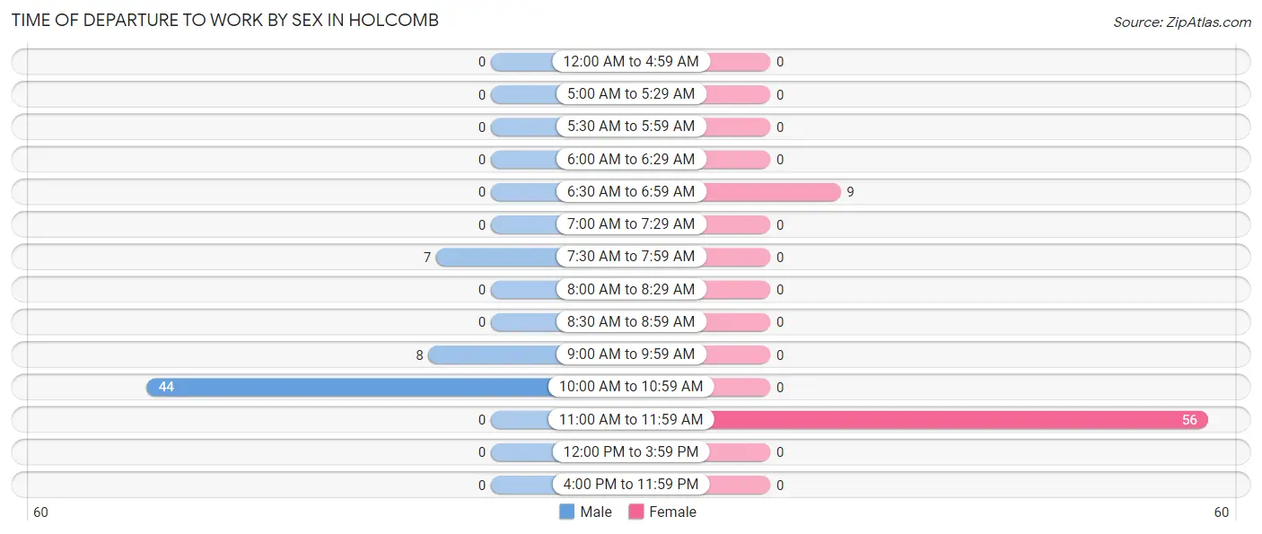 Time of Departure to Work by Sex in Holcomb