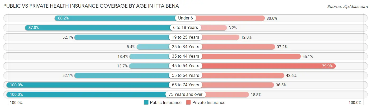 Public vs Private Health Insurance Coverage by Age in Itta Bena