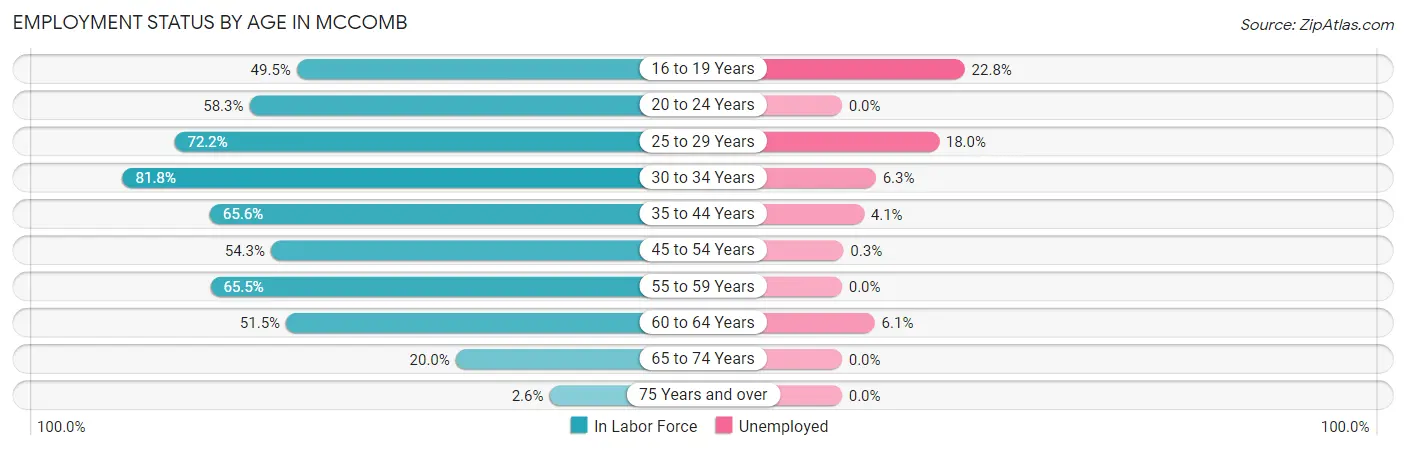 Employment Status by Age in Mccomb