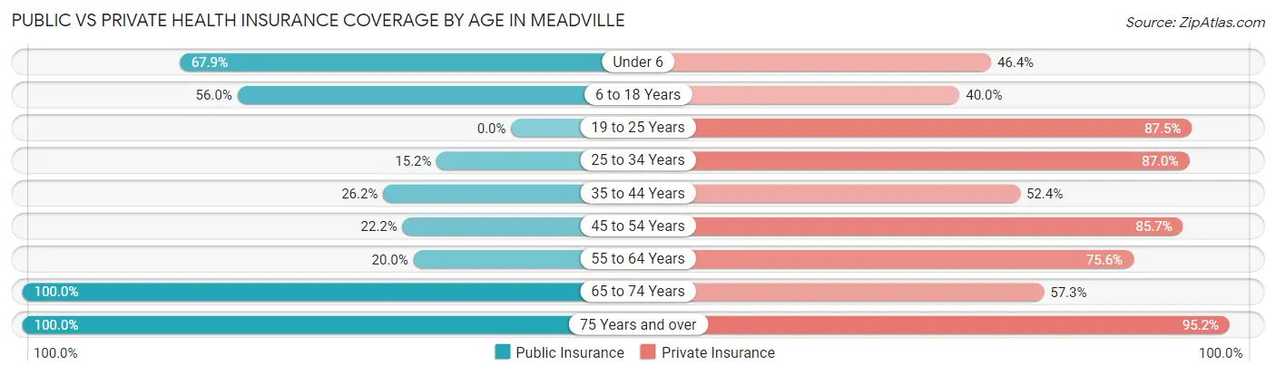 Public vs Private Health Insurance Coverage by Age in Meadville