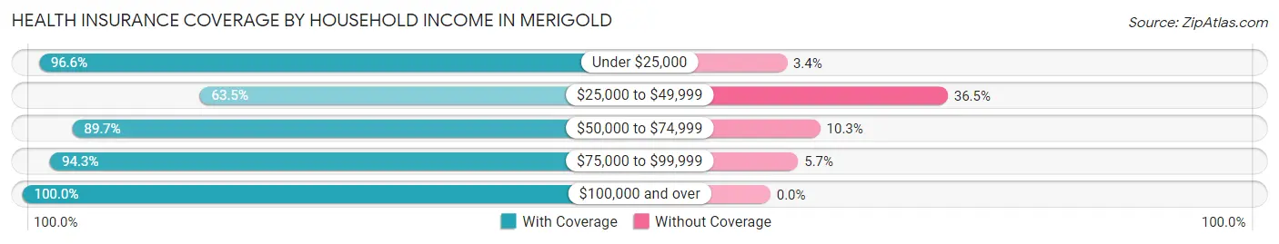 Health Insurance Coverage by Household Income in Merigold