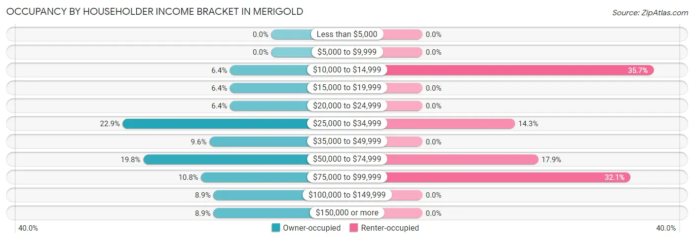 Occupancy by Householder Income Bracket in Merigold