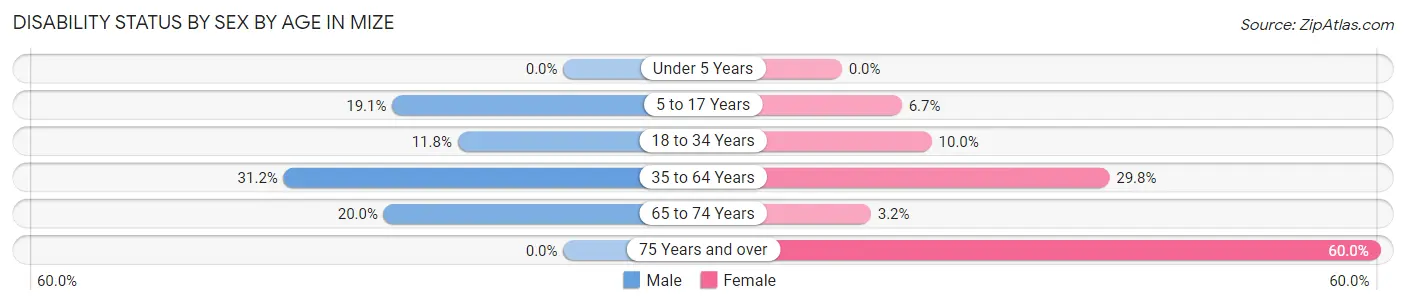 Disability Status by Sex by Age in Mize