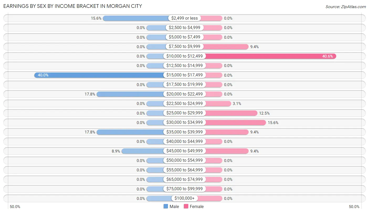 Earnings by Sex by Income Bracket in Morgan City