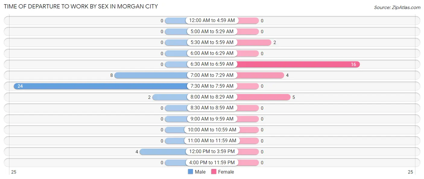 Time of Departure to Work by Sex in Morgan City