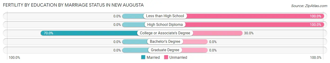 Female Fertility by Education by Marriage Status in New Augusta