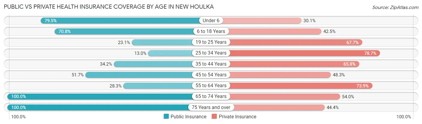 Public vs Private Health Insurance Coverage by Age in New Houlka