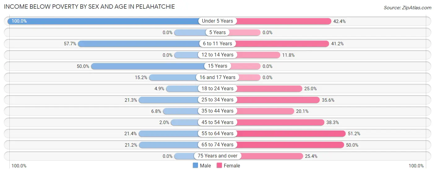 Income Below Poverty by Sex and Age in Pelahatchie