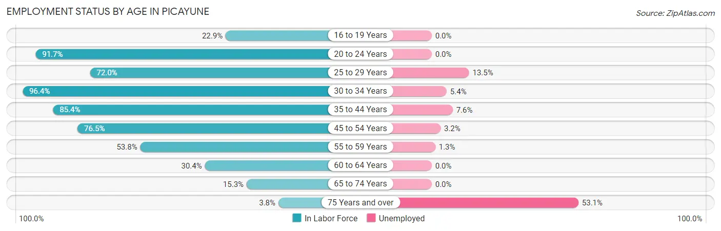Employment Status by Age in Picayune