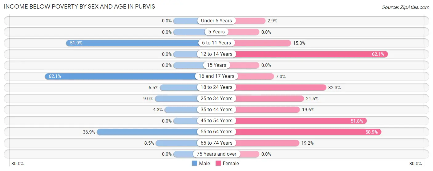 Income Below Poverty by Sex and Age in Purvis