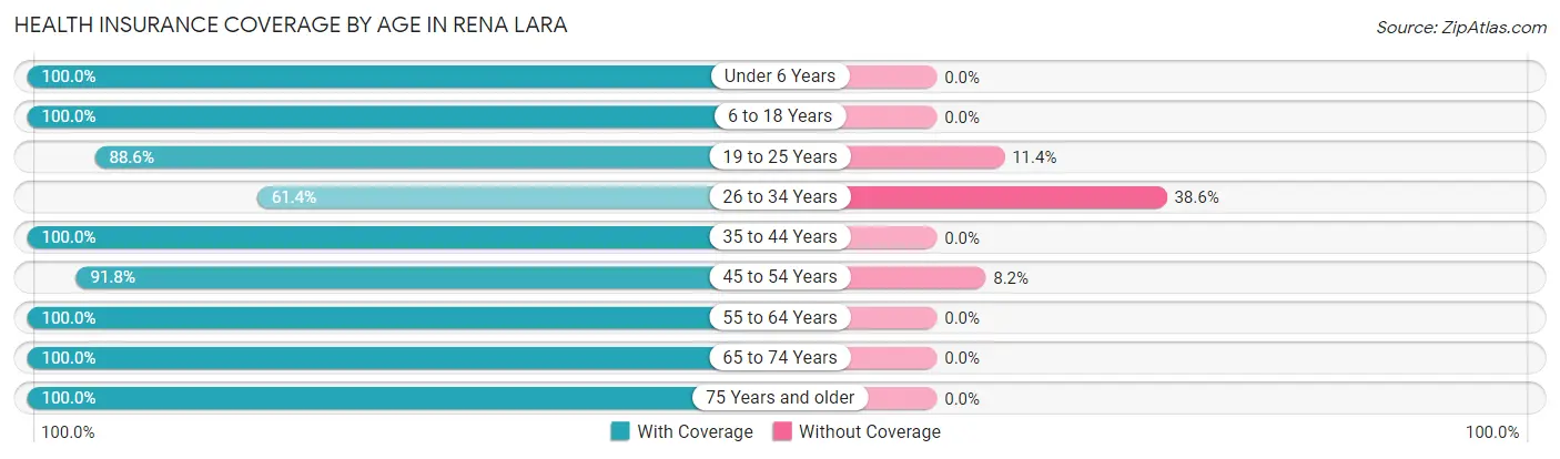 Health Insurance Coverage by Age in Rena Lara