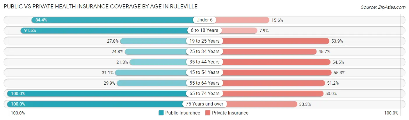 Public vs Private Health Insurance Coverage by Age in Ruleville