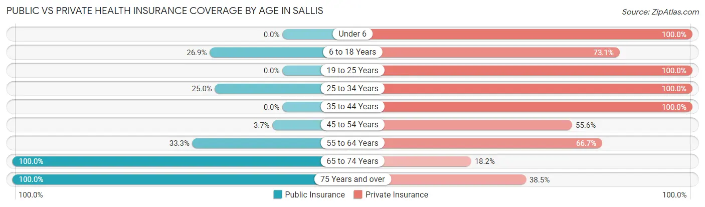 Public vs Private Health Insurance Coverage by Age in Sallis