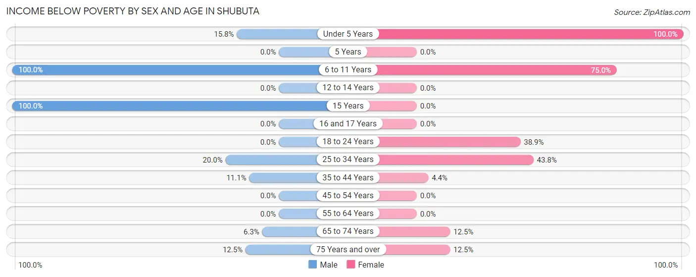 Income Below Poverty by Sex and Age in Shubuta