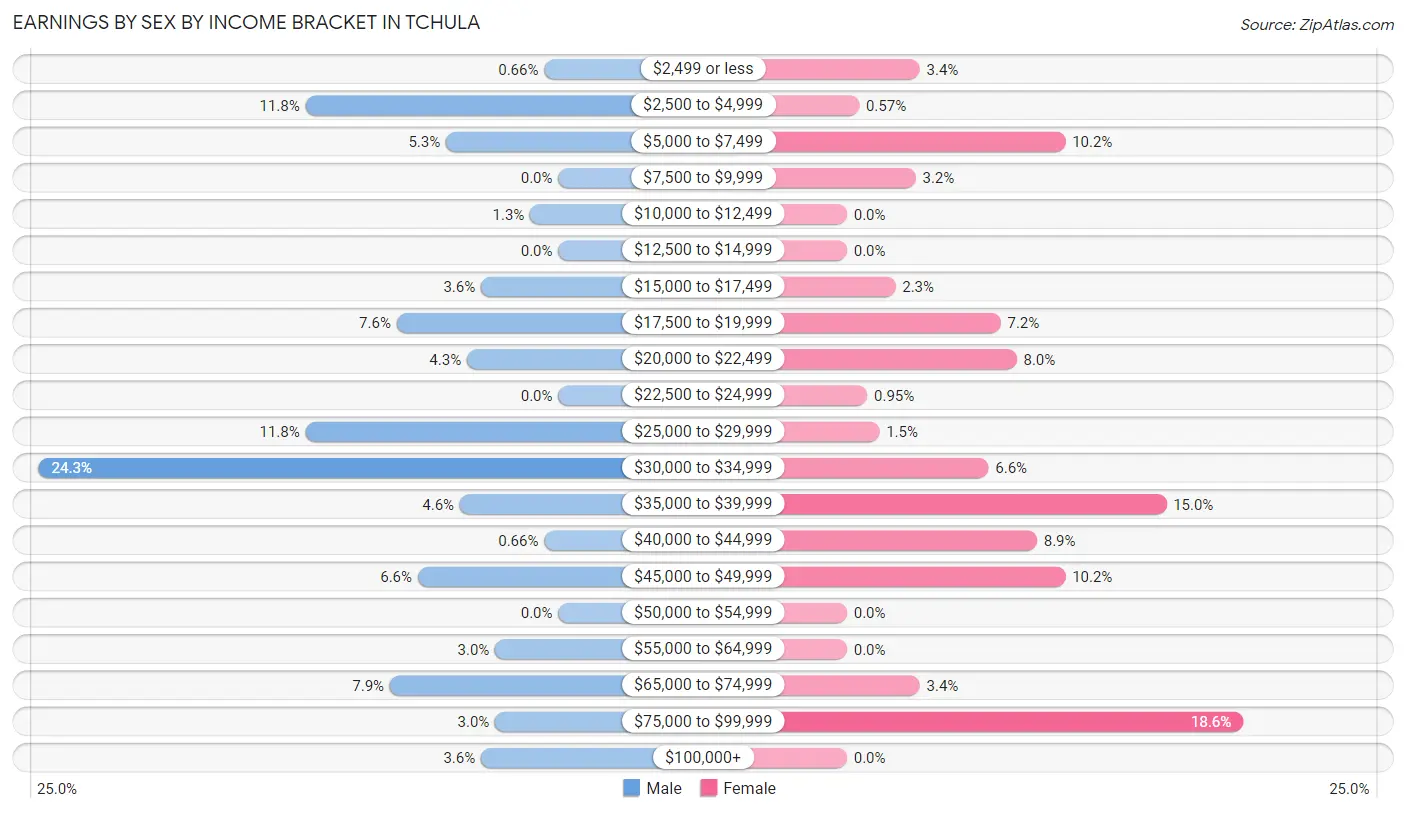 Earnings by Sex by Income Bracket in Tchula