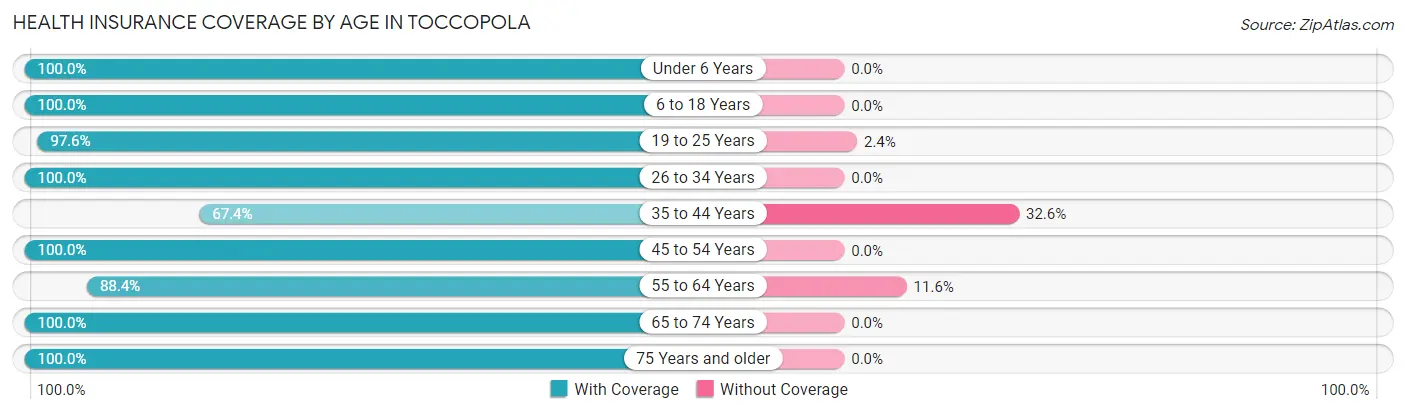 Health Insurance Coverage by Age in Toccopola