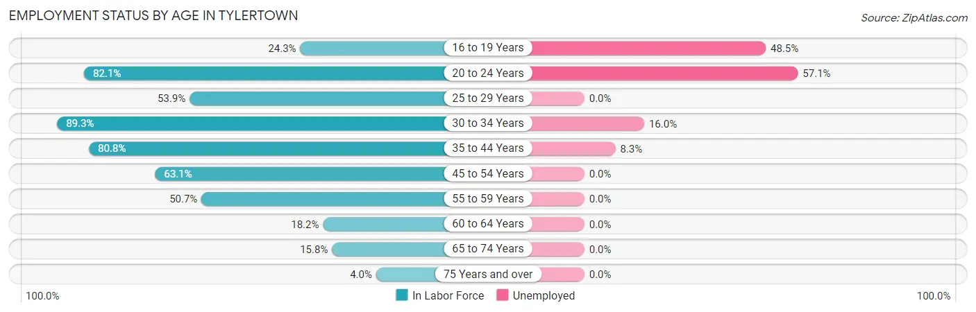 Employment Status by Age in Tylertown