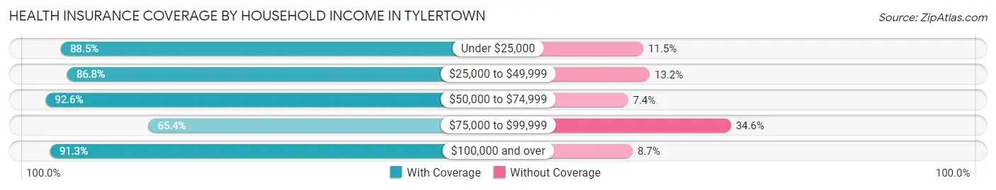 Health Insurance Coverage by Household Income in Tylertown