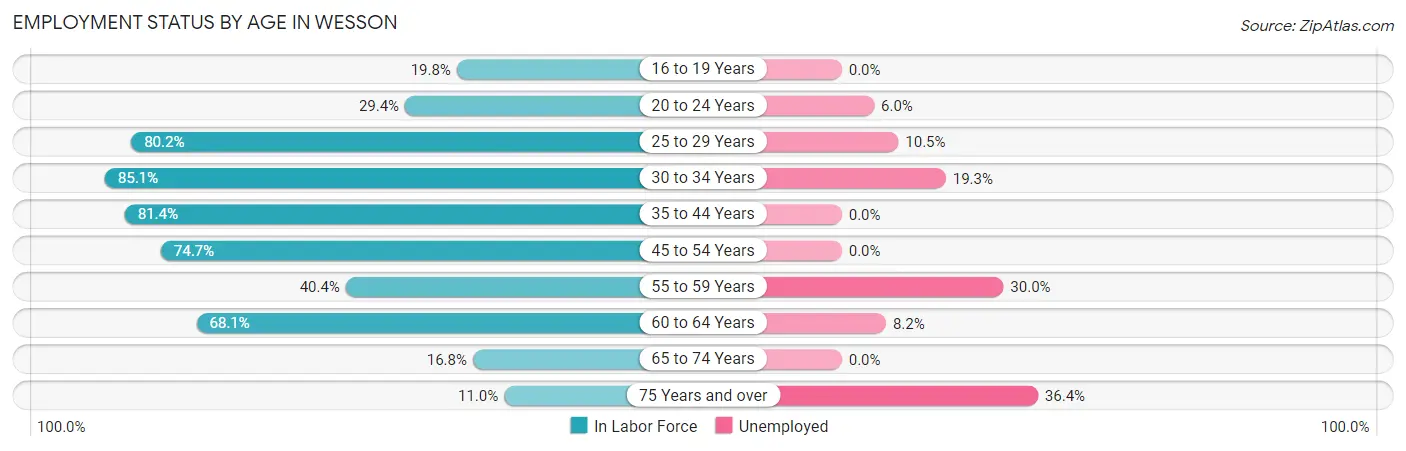Employment Status by Age in Wesson
