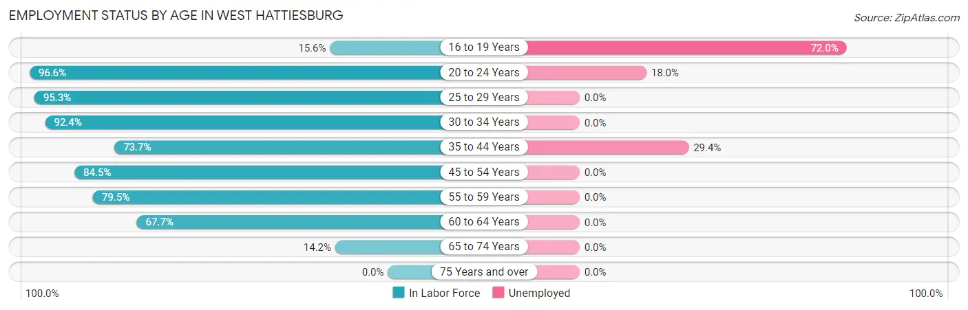 Employment Status by Age in West Hattiesburg