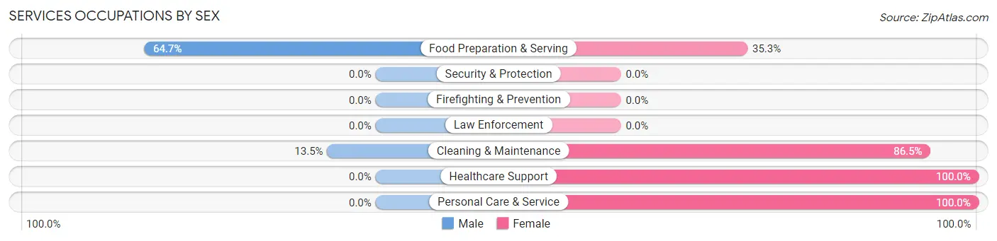 Services Occupations by Sex in West Hattiesburg