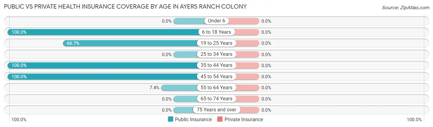 Public vs Private Health Insurance Coverage by Age in Ayers Ranch Colony