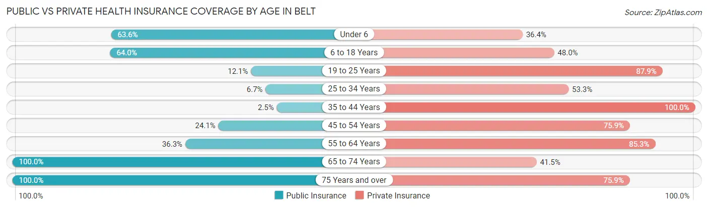 Public vs Private Health Insurance Coverage by Age in Belt