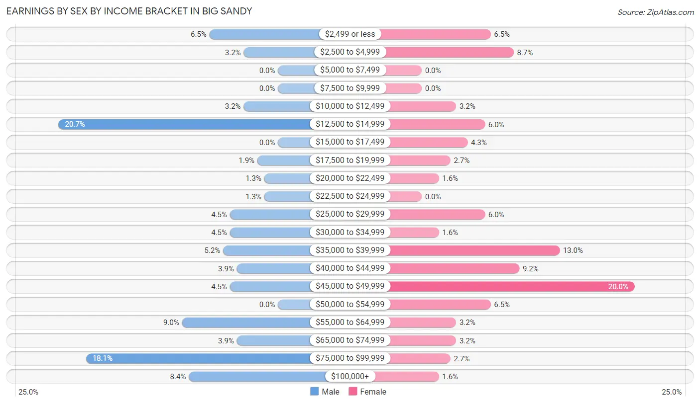 Earnings by Sex by Income Bracket in Big Sandy
