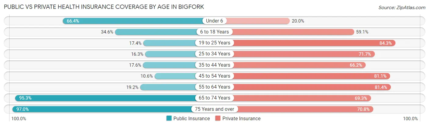 Public vs Private Health Insurance Coverage by Age in Bigfork