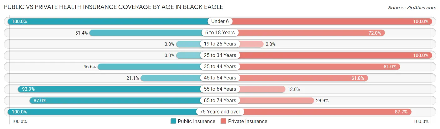 Public vs Private Health Insurance Coverage by Age in Black Eagle