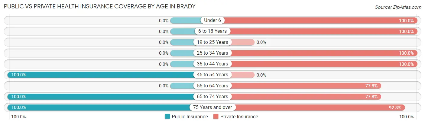 Public vs Private Health Insurance Coverage by Age in Brady